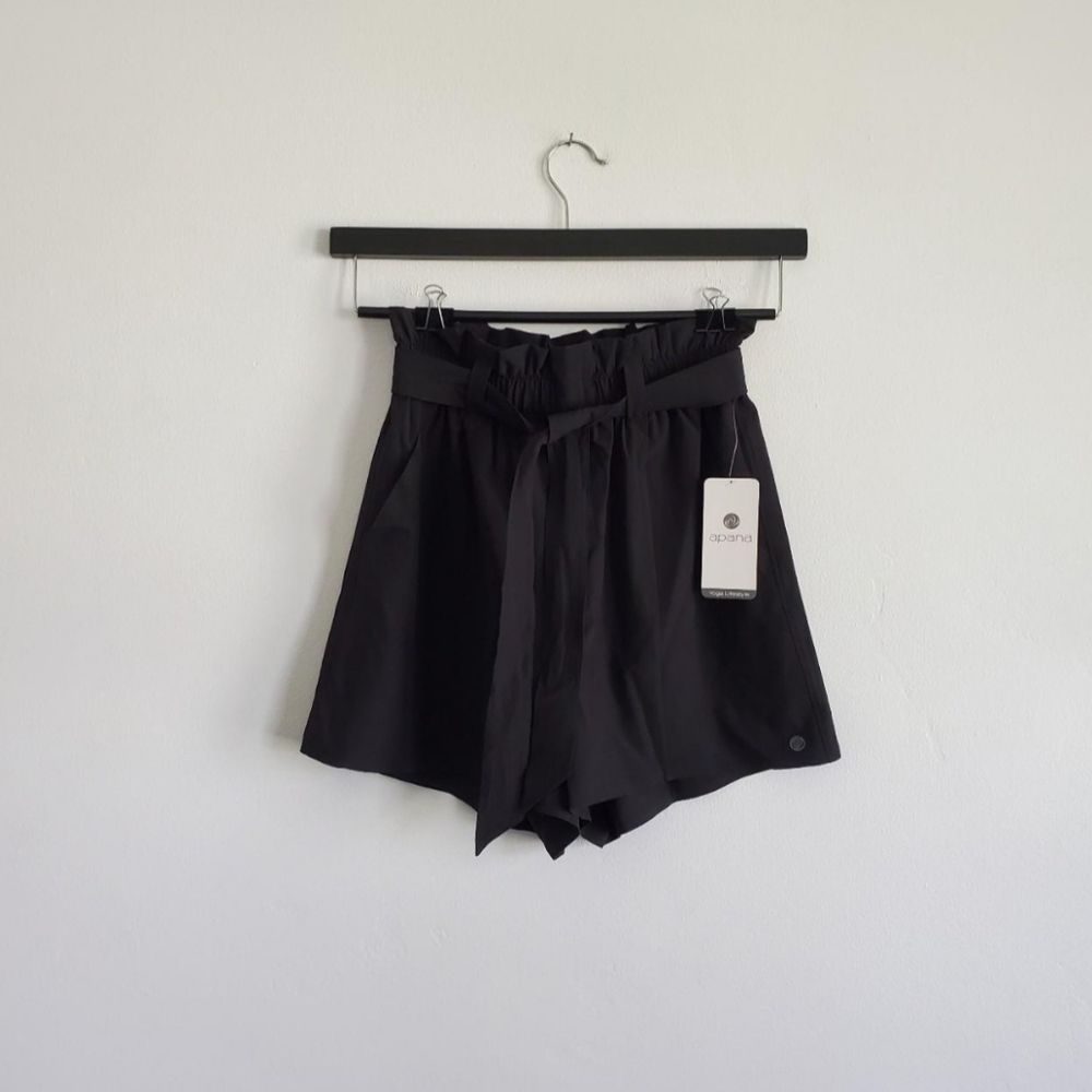 Apana | Black Paperbag Style High-Waist Shorts with Matching Tie Belt